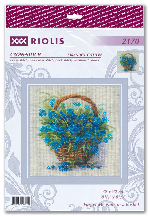 Forget Me Nots in a Basket 2170R Counted Cross Stitch Kit - Wizardi
