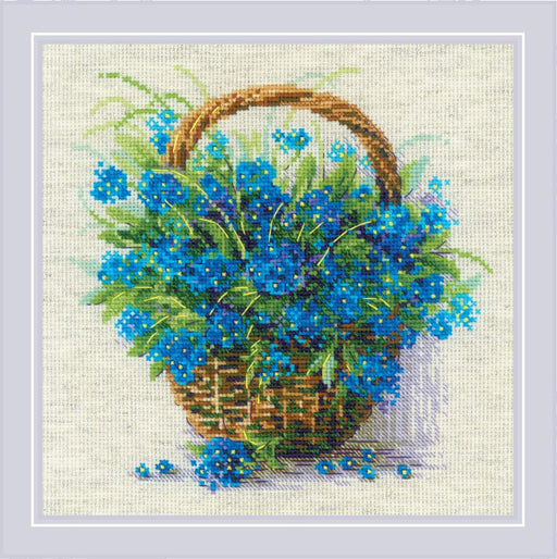 Forget Me Nots in a Basket 2170R Counted Cross Stitch Kit - Wizardi