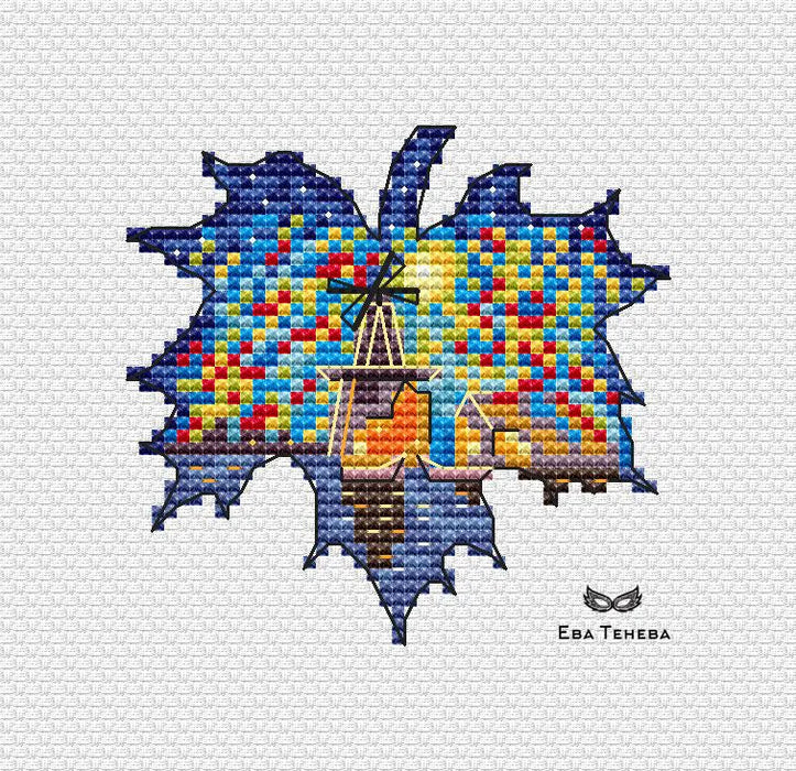 Leaves. The Mill (based on Afremov) - PDF Cross Stitch Pattern