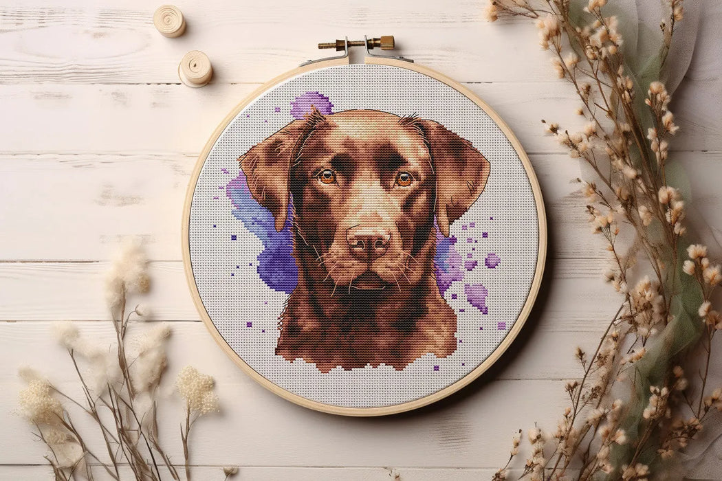 Watercolor Chocolate Labrador - PDF Cross Stitch Pattern