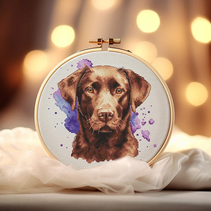 Watercolor Chocolate Labrador - PDF Cross Stitch Pattern