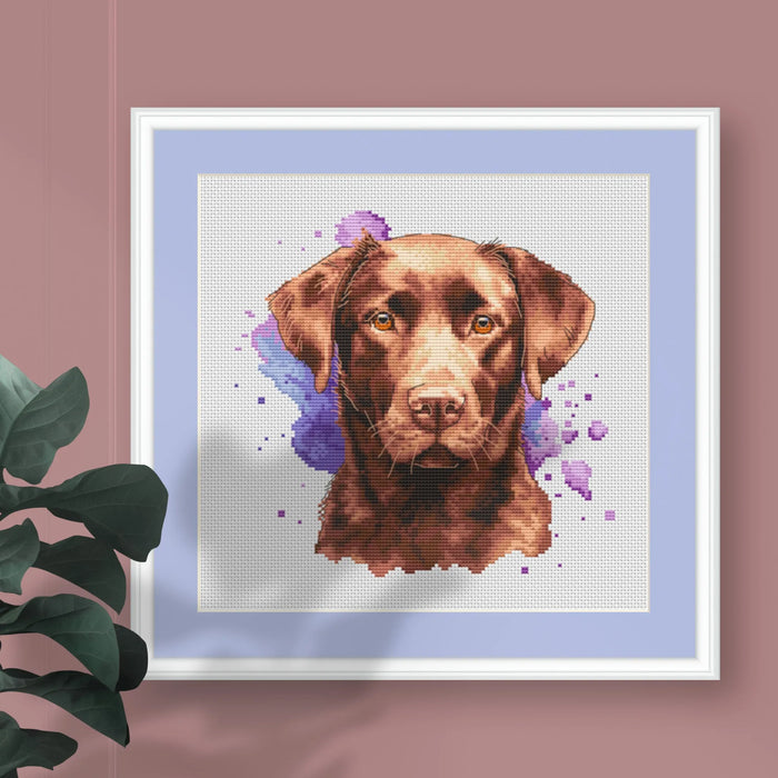 Watercolor Chocolate Labrador - PDF Cross Stitch Pattern