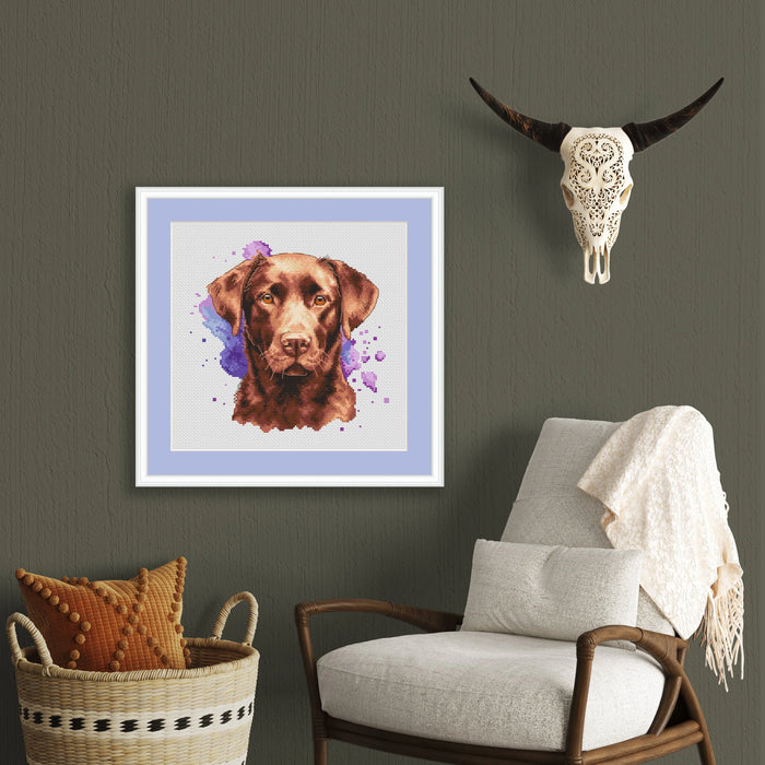 Watercolor Chocolate Labrador - PDF Cross Stitch Pattern