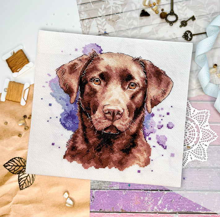 Watercolor Chocolate Labrador - PDF Cross Stitch Pattern