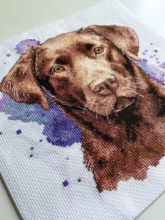 Watercolor Chocolate Labrador - PDF Cross Stitch Pattern