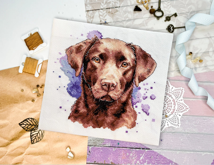 Watercolor Chocolate Labrador - PDF Cross Stitch Pattern