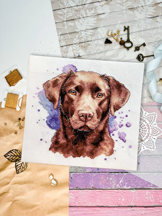 Watercolor Chocolate Labrador - PDF Cross Stitch Pattern