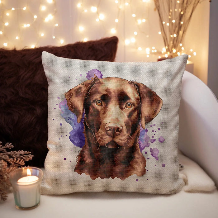 Watercolor Chocolate Labrador - PDF Cross Stitch Pattern