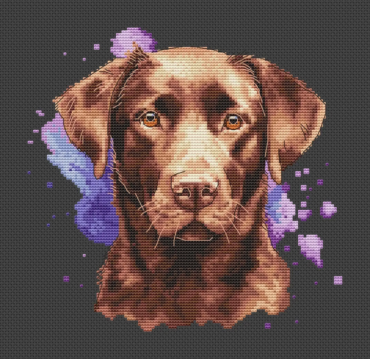 Watercolor Chocolate Labrador - PDF Cross Stitch Pattern