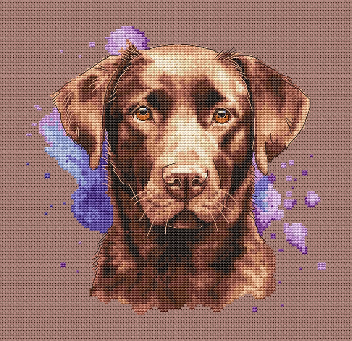 Watercolor Chocolate Labrador - PDF Cross Stitch Pattern