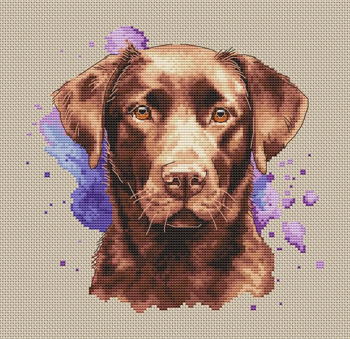 Watercolor Chocolate Labrador - PDF Cross Stitch Pattern