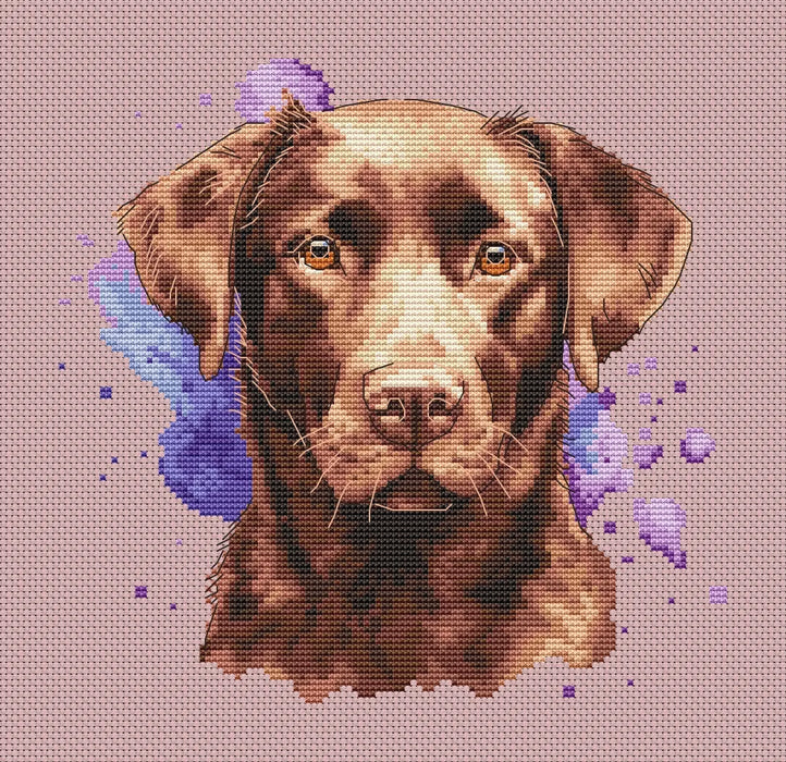 Watercolor Chocolate Labrador - PDF Cross Stitch Pattern