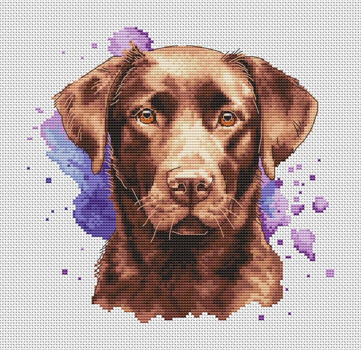 Watercolor Chocolate Labrador - PDF Cross Stitch Pattern