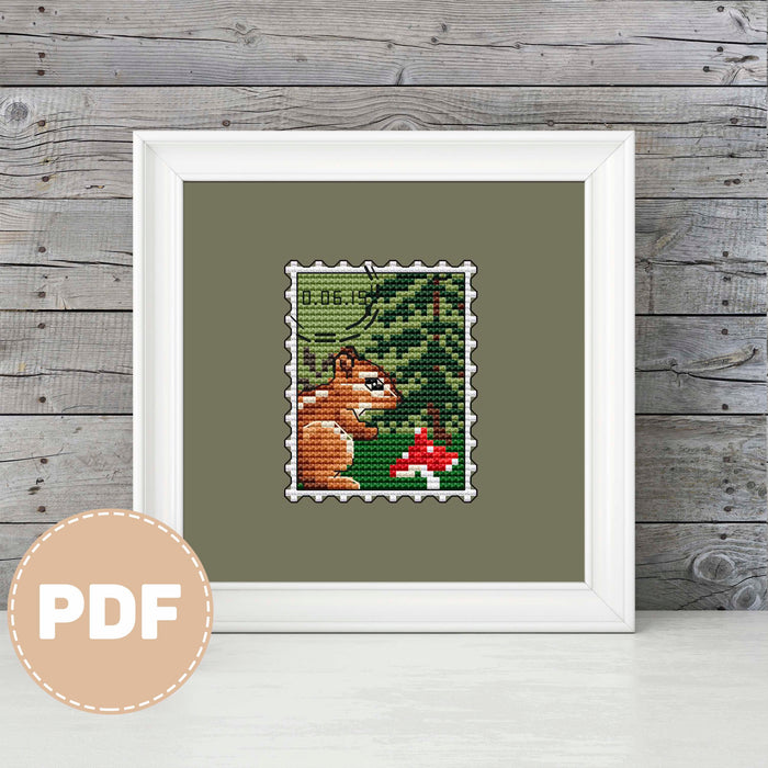 Postage Stamp. Chipmunk - PDF Cross Stitch Pattern