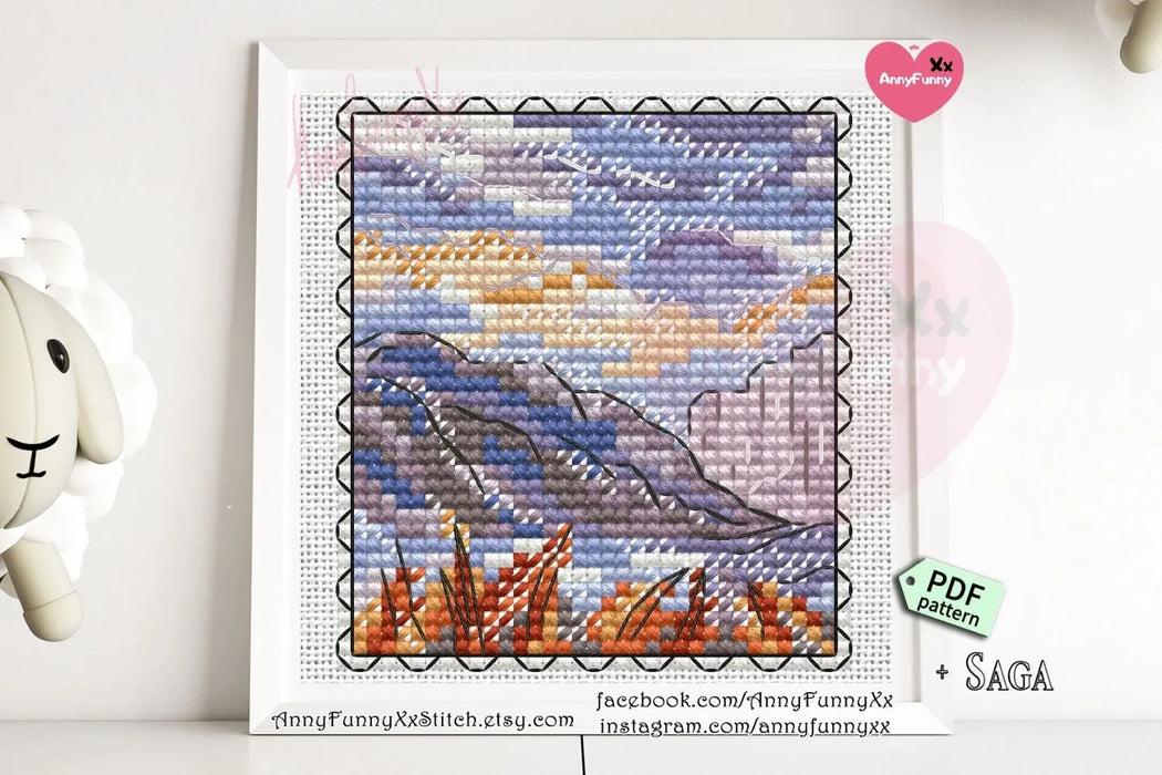 Stamp. Mountains Landscape - PDF Cross Stitch Pattern