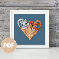 Cats with Ice Cream - PDF Cross Stitch Pattern