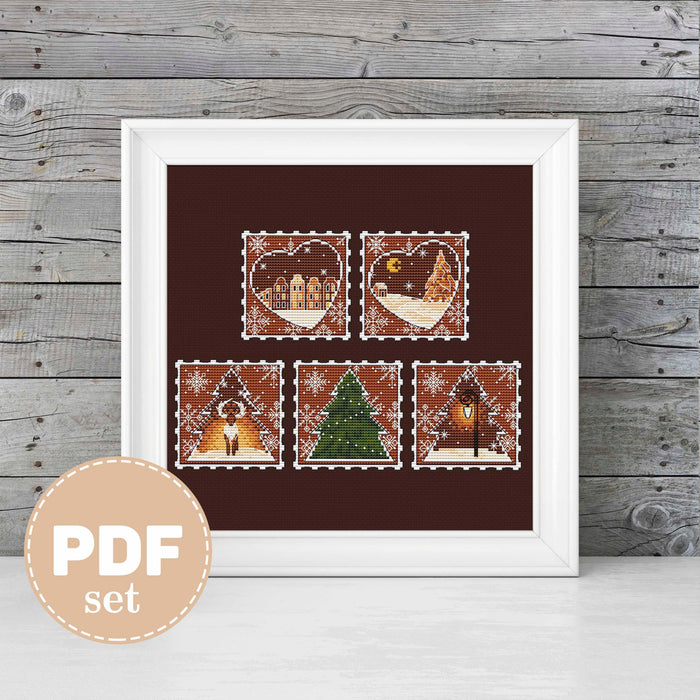 Gingerbread. Post Stamps Set - PDF Cross Stitch Pattern