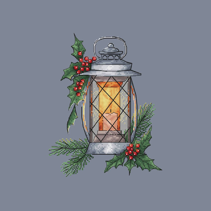 Lantern with Holly - PDF Cross Stitch Pattern