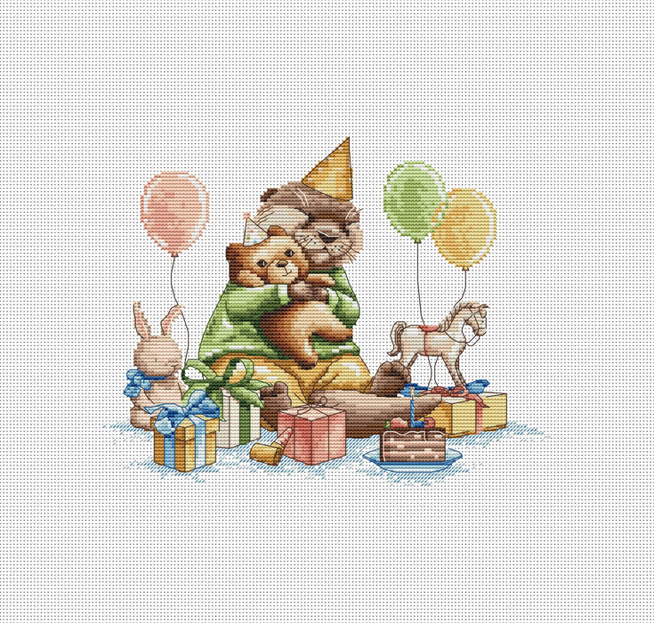 Otter's Birthday Bash - PDF Cross Stitch Pattern