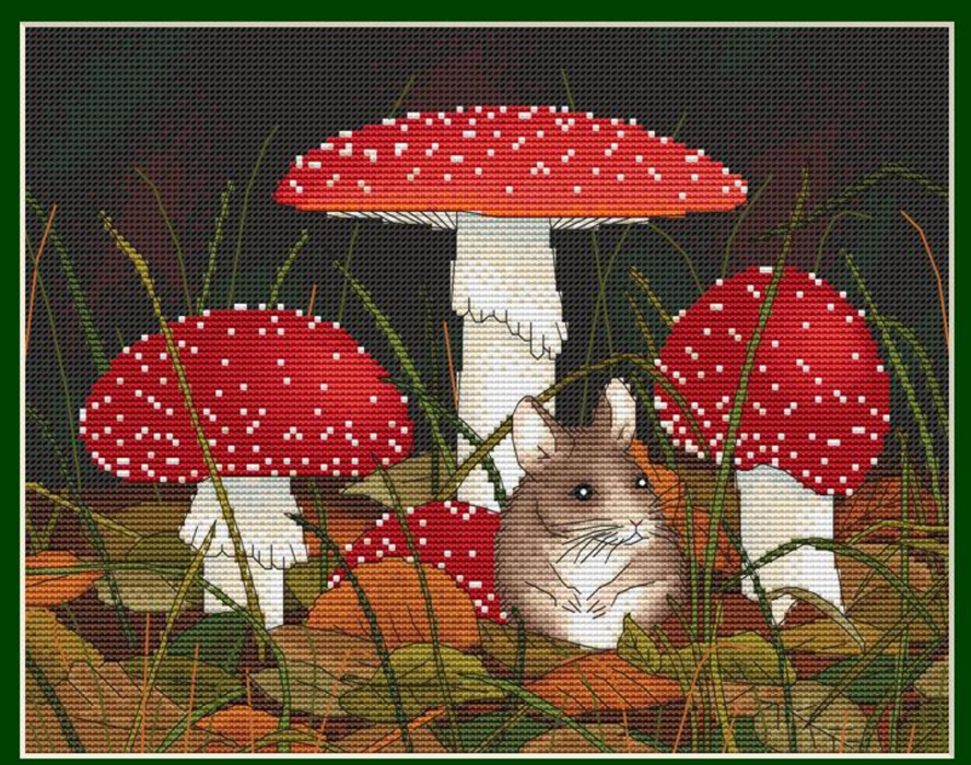 Mouse under a mushroom - PDF Cross Stitch Pattern