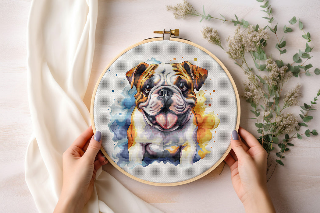 Watercolor English Bulldog - PDF Cross Stitch Pattern