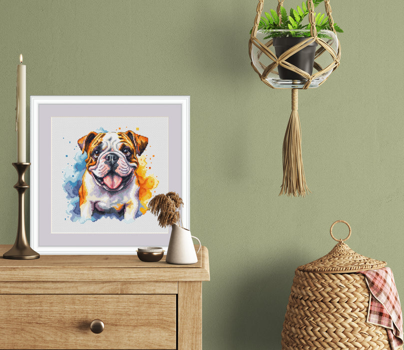 Watercolor English Bulldog - PDF Cross Stitch Pattern