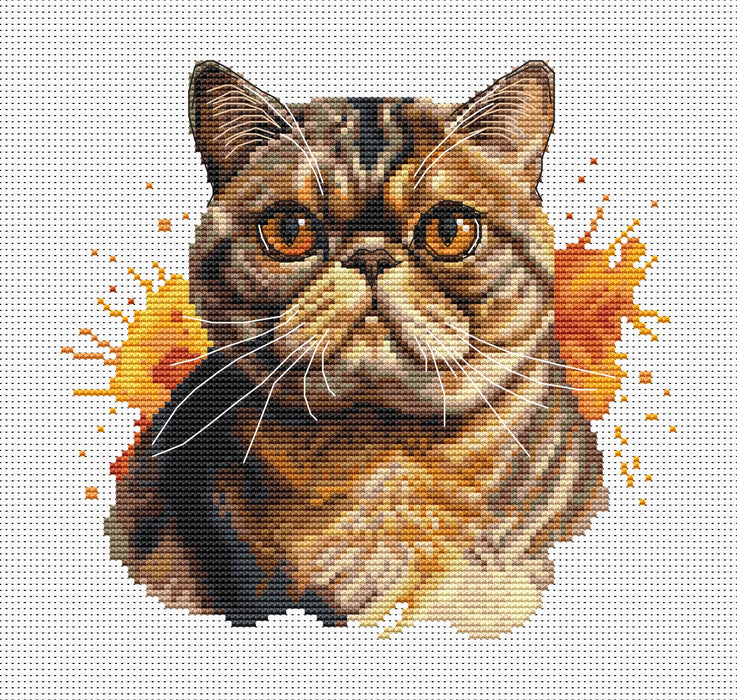 Watercolor Exotic Shorthair Cat - PDF Cross Stitch Pattern