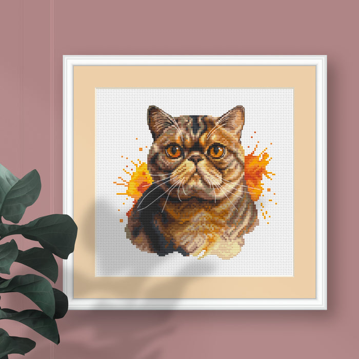 Watercolor Exotic Shorthair Cat - PDF Cross Stitch Pattern