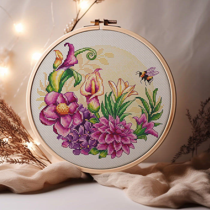 Flowers and Bee - PDF Cross Stitch Pattern