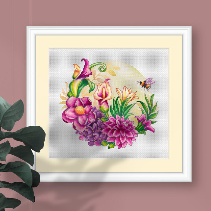Flowers and Bee - PDF Cross Stitch Pattern