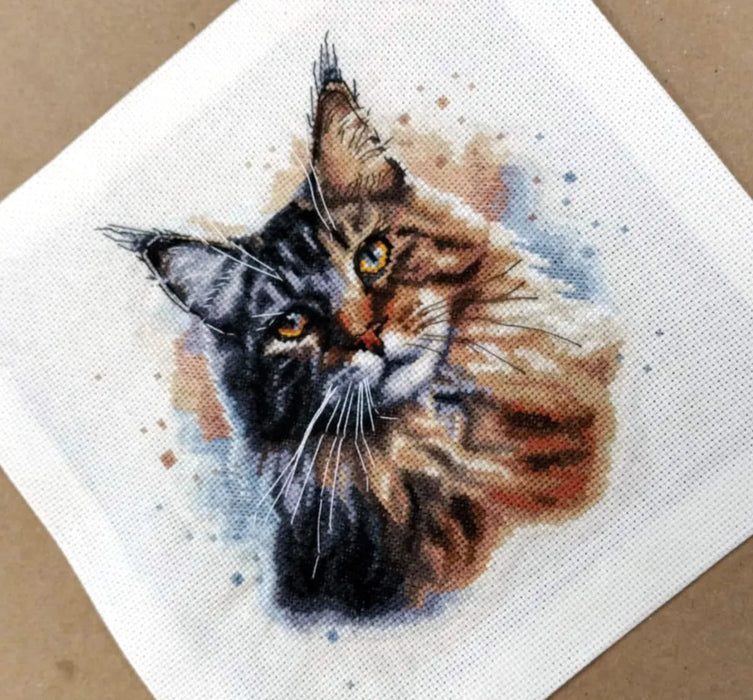 Watercolor Maine Coon - PDF Cross Stitch Pattern