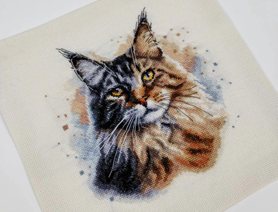 Watercolor Maine Coon - PDF Cross Stitch Pattern