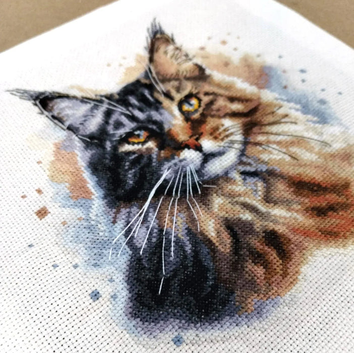 Watercolor Maine Coon - PDF Cross Stitch Pattern