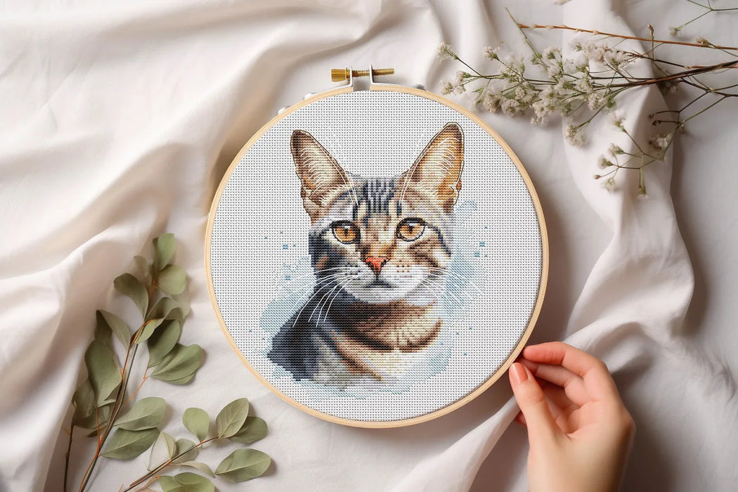 Watercolor Tabby Cat - PDF Cross Stitch Pattern