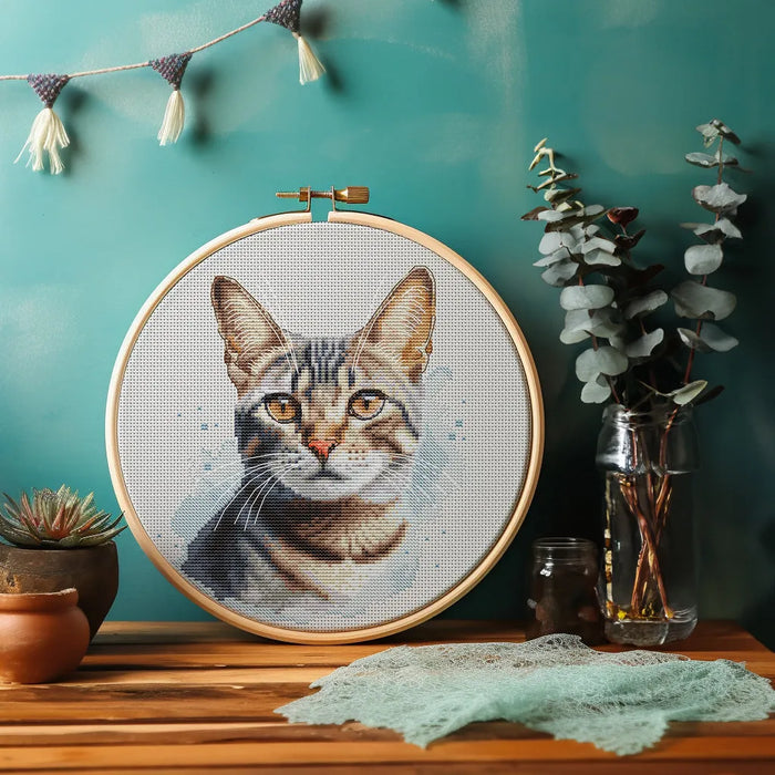 Watercolor Tabby Cat - PDF Cross Stitch Pattern