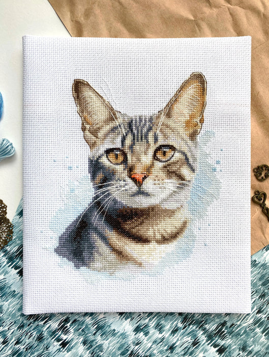 Watercolor Tabby Cat - PDF Cross Stitch Pattern