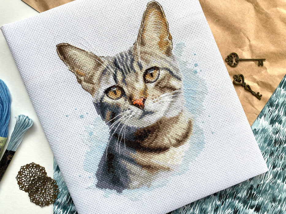 Watercolor Tabby Cat - PDF Cross Stitch Pattern