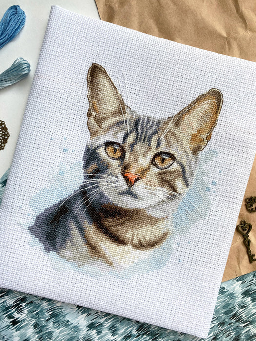 Watercolor Tabby Cat - PDF Cross Stitch Pattern