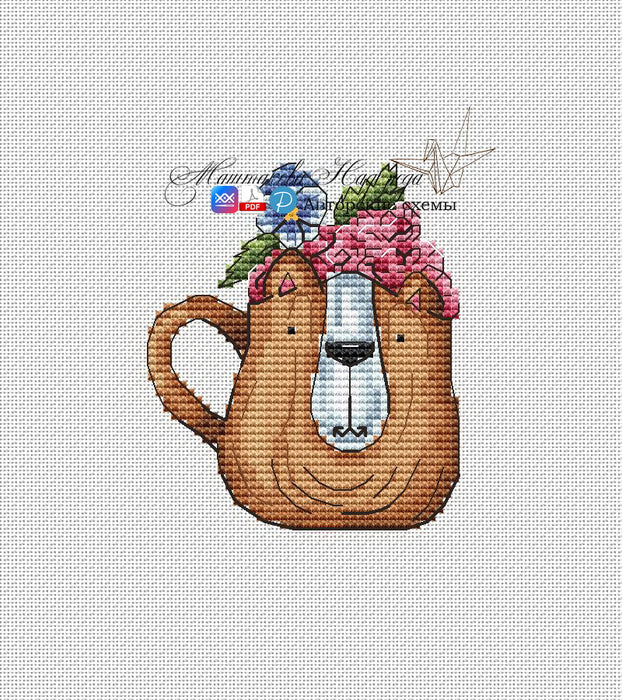A Teddy Bear cup. Summer - PDF Cross Stitch Pattern