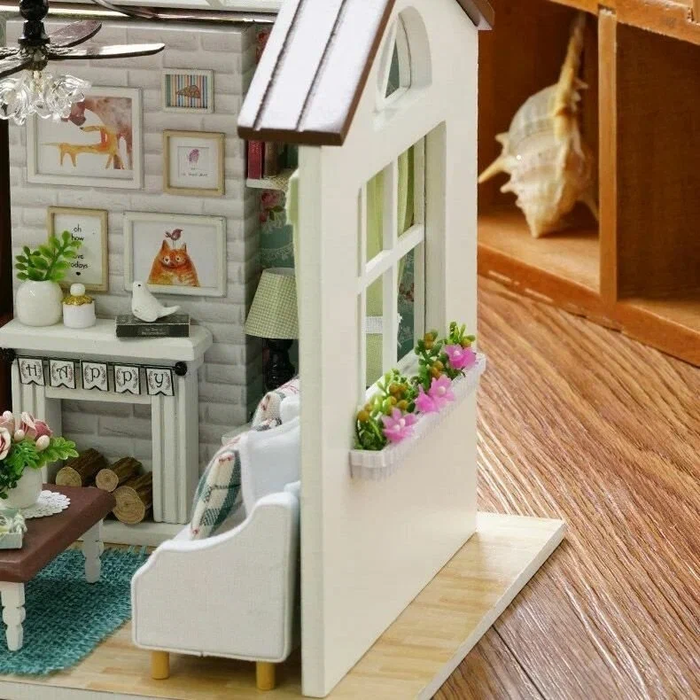 Miniature Wizardi Roombox Kit - Cozy Cottage Living Room Dollhouse Kit