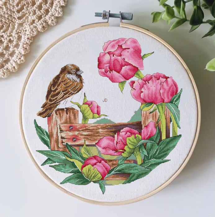 Fence. Peonies - PDF Cross Stitch Pattern