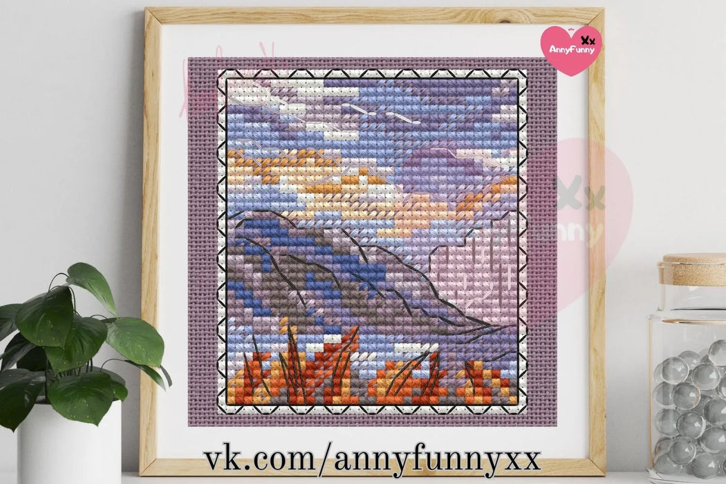 Stamp. Mountains Landscape - PDF Cross Stitch Pattern