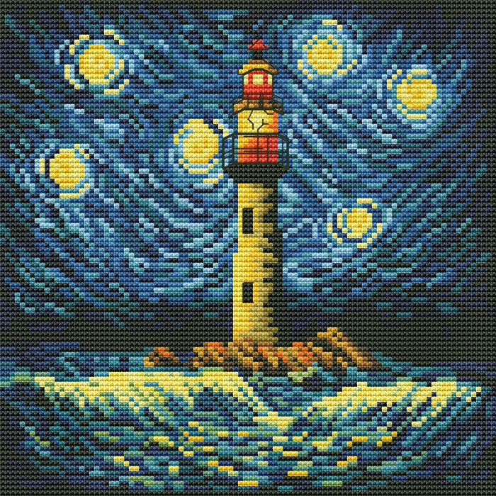 Lighthouse van Gogh. Night - PDF Cross Stitch Pattern
