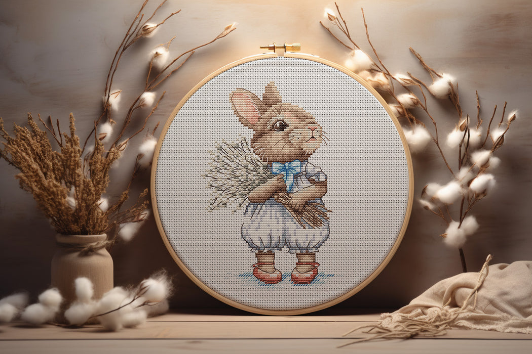 Bunny with Willow Bouquet - PDF Cross Stitch Pattern