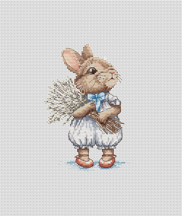 Bunny with Willow Bouquet - PDF Cross Stitch Pattern