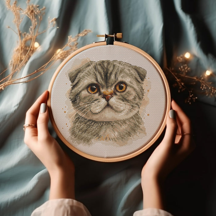 Watercolor Scottish Fold Cat - PDF Cross Stitch Pattern