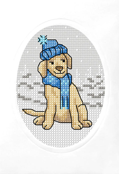 Complete counted cross stitch kit - greetings card Dog in a Blue Hat 6320