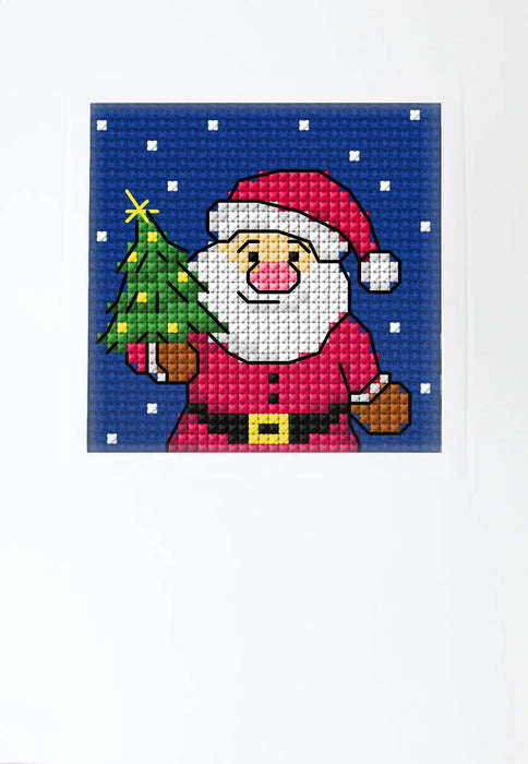 Complete counted cross stitch kit - greetings card Santa Claus with a Christmas Tree 6322