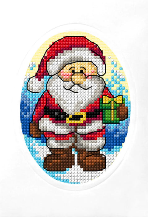 Complete counted cross stitch kit - greetings card Santa Claus with a Gift 6323