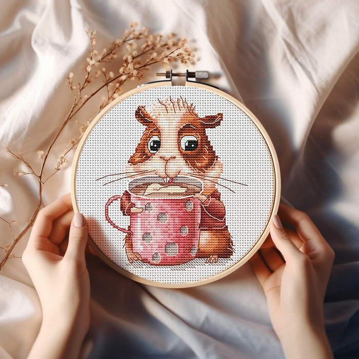 Hamster with Coffee Mug - PDF Cross Stitch Pattern
